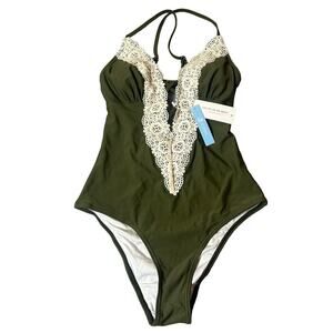 Cupshe Swimsuit Womens S Green Lace Plunge One Piece Swimsuit NEW‎